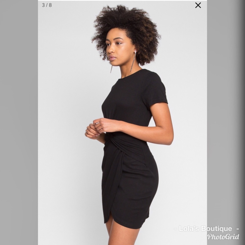 Black Ribbed Bodycon Dress - Picture 2 of 5